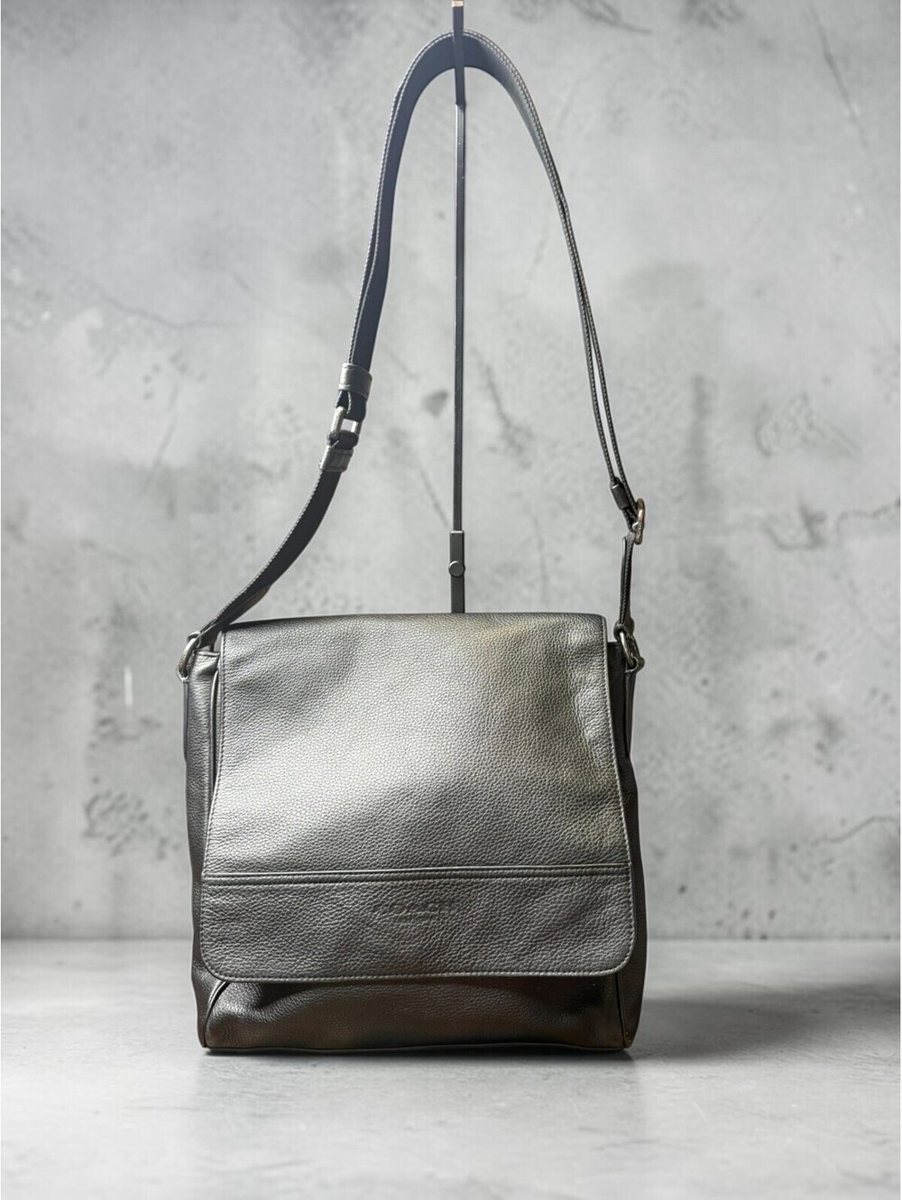 Coach Houston Map Bag 4007 Black Pebble Leather Messenger Crossbody Unisex